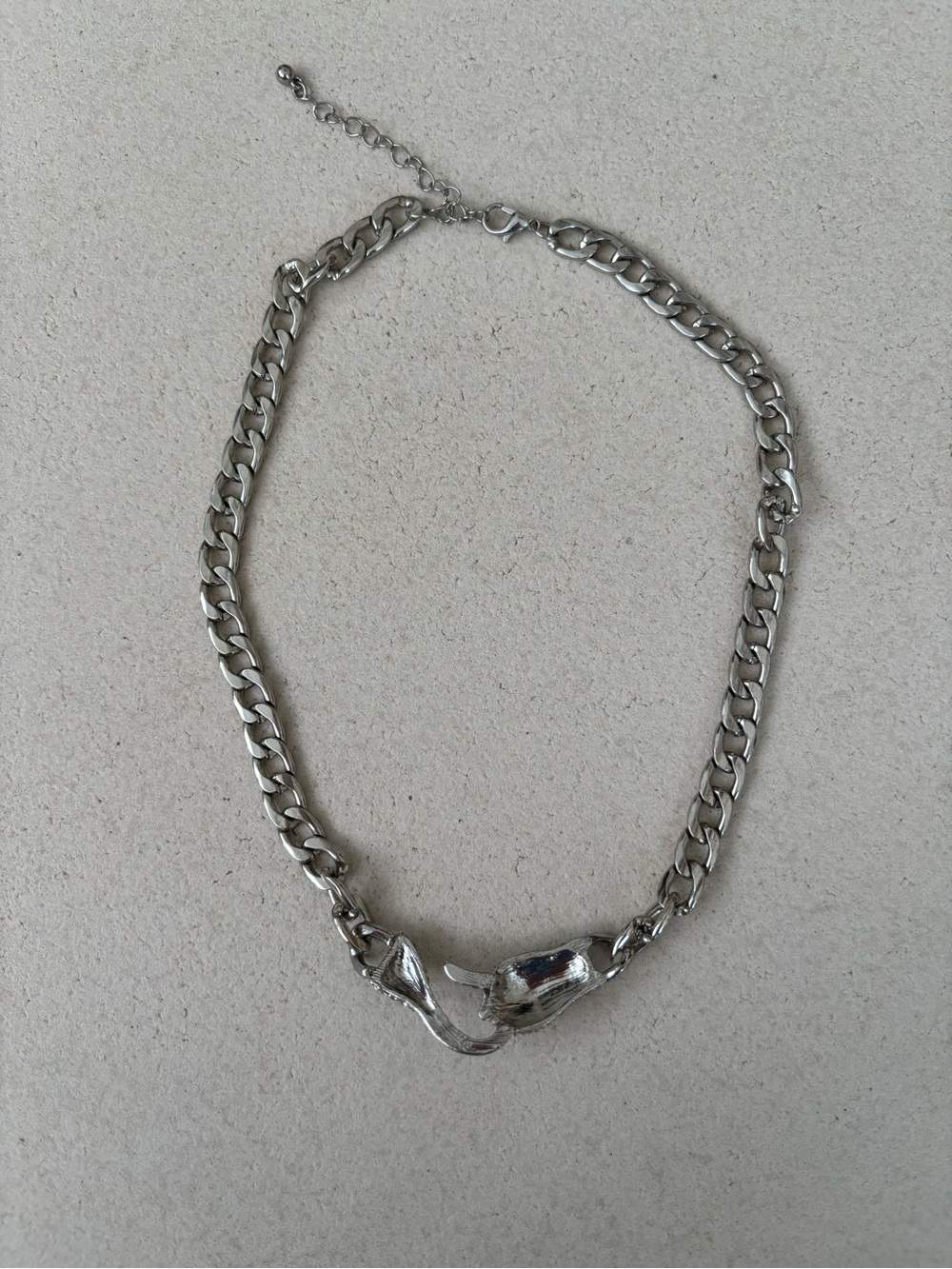 Silver-Tone Chain Snake/Serpent Necklace with Crystal Details and Green Eyes - Picture 5 of 6